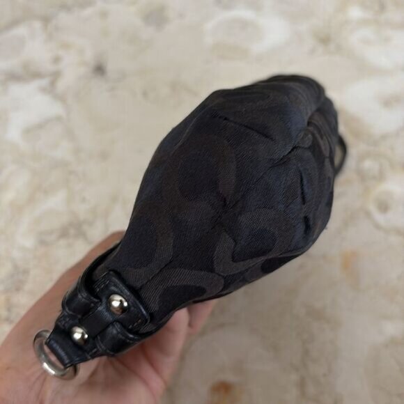 Coach Signature Monogram Black Cloth Leather Wristlet - Picture 4 of 11